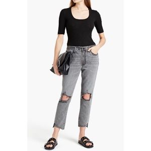 FRAME La Garcon Gray Distressed Mid-Rise Boyfriend Jeans, US6